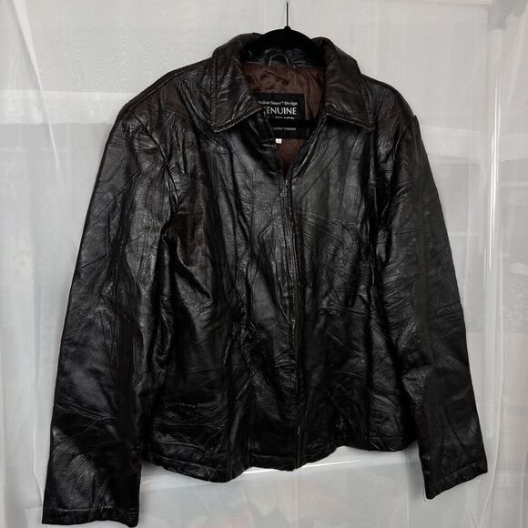 Vintage genuine leather bomber jacket patchwork rugged distressed large grunge - Picture 10 of 10